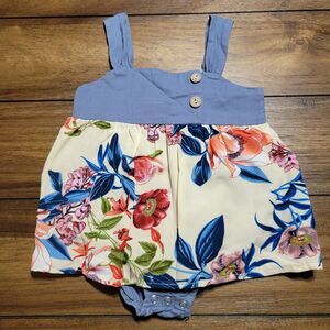 Pat Pat Sleeveless Dress Snap Bottom Blue w/ Big Flowers - Size 12-18 Mo